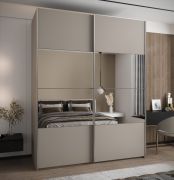 Kleiderschrank / Schiebetürenschrank | 11 Fächer | 2 Schiebetüren | 245,5 x 190 x 64 cm | Spiegel | Soft-Close | 2 Kleiderstangen | Farbe: Kaschmir