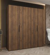 Kleiderschrank mit zwei Kleiderstangen | Farbe: Walnuss | 2 Meter breit | zwei Fächer | Soft-Close | vier Türen | Griffe: Schwarz | Drehtürenschrank