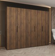 Kleiderschrank mit drei Kleiderstangen | Farbe: Walnuss | 2,5 Meter breit | drei Fächer | Soft-Close | fünf Türen | Griffe: Schwarz | Drehtürenschrank