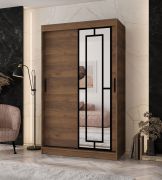 Kleiderschrank / Schiebetürenschrank | Farbe: Walnuss Warmia | 5 Fächer | 2 Kleiderstangen | hochwertig Verarbeitet | 120 x 62 x 200 cm | dekorative Spiegeltür