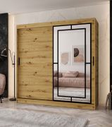 Schiebetürenschrank / Kleiderschrank | Farbe: Eiche Artisan | 10 Fächer | 2 Kleiderstangen | 200 x 62 x 200 cm | dekorative Spiegeltür | für Schlafzimmer