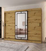 Kleiderschrank / Schiebetürenschrank | Farbe: Eiche Artisan | 10 Fächer | 2 Kleiderstangen | hochwertig Verarbeitet | 250 x 62 x 200 cm | dekorative Spiegeltür