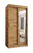 Schiebetürenschrank Aletschhorn 01, eine Spiegeltür, Farbe: Eiche Artisan, 1 Meter breit, fünf Fächer, zwei Kleiderstangen, Kleiderschrank, Aluminiumschienen