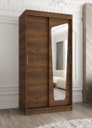 Schiebetürenschrank / Kleiderschrank | Farbe: Walnuss | fünf Fächer | eine Spiegeltür | 1 Meter breit | zwei Kleiderstangen | Aluminiumschienen