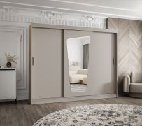Kleiderschrank / Schiebetürenschrank Aletschhorn 24, Farbe: Kaschmir, 2,5 Meter breit, 10 Fächer, zwei Spiegeltüren, zwei Kleiderstangen, Aluminiumschienen