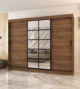 Schiebetürenschrank | Farbe: Walnuss Warmia | 10 Fächer | 2 Kleiderstangen | hochwertig Verarbeitet | 250 x 62 x 200 cm | Kleiderschrank | Spiegeltür | modernes Design