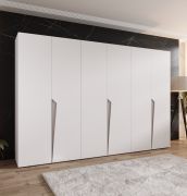 Drehtürenschrank | Farbe: Weiß | ABS-Kanten | 3 Meter breit | 3 Kleiderstangen | Soft-Close-Funktion | Griffe: Kaschmir | 3 Fächer | Maße: 300 x 52 x 202 cm