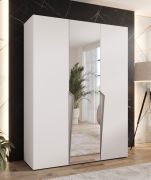 Drehtürenschrank / Kleiderschrank | Farbe: Weiß | 1 Spiegeltür | Griffe: Kaschmir | 2 Fächer | Soft-Close | 2 Kleiderstangen | Maße: 150 x 52 x 202 cm | ABS