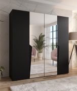 Drehtürenschrank | 2 Spiegeltüren | Farbe: Schwarz | 2 Fächer | Soft-Close | 2 Kleiderstangen | Griffe: Schwarz | Maße: 200 x 52 x 202 cm | Kleiderschrank | ABS-Kanten