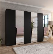 Drehtürenschrank | 3 Spiegeltüren | Farbe: Weiß | Soft-Close | 3 Fächer | 3 Kleiderstangen | Griffe: Gold | Maße: 300 x 52 x 202 cm | Kleiderschrank