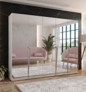 Schlafzimmerschrank mit Spiegel | Farbe: Weiß | Kleiderschrank | Griffe: Kaschmir | 3 Fächer | 3 Kleiderstangen | Maße: 250 x 52 x 202 cm | ABS-Kanten | Soft-Close-Funktion