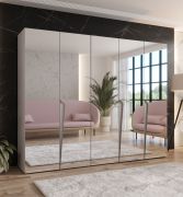 Schlafzimmerschrank mit Spiegel | Farbe: Kaschmir | Kleiderschrank | Griffe: Kaschmir | 3 Fächer | 3 Kleiderstangen | Maße: 250 x 52 x 202 cm | ABS-Kanten | Soft-Close-Funktion