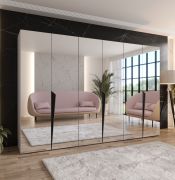 Drehtürenschrank | Farbe: Kaschmir | Schlafzimmerschrank mit Spiegel | Griffe: Schwarz | Soft-Close-Funktion | 3 Fächer | 3 Kleiderstangen | Maße: 300 x 52 x 202 cm | ABS-Kanten
