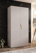 Drehtürenschrank / Kleiderschrank | 1 Meter breit | ABS-Kantenschutz | Griffe: Gold | Farbe: Kaschmir | Maße: 100 x 52 x 202 cm | für Schlafzimmer