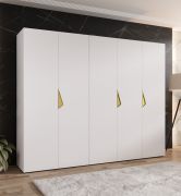 Kleiderschrank | 5-Türig | Farbe: Weiß | 2,5 Meter breit | Griffe: Gold | 3 Kleiderstangen | 3 Fächer | Maße: 250 x 52 x 202 cm | ABS-Kantenschutz