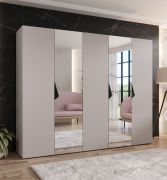 Kleiderschrank | 2 Spiegeltüren | Farbe: Kaschmir | 2,5 Meter breit | 3 Fächer | Griffe: Schwarz | 3 Kleiderstangen | Maße: 250 x 52 x 202 cm | Soft-Close