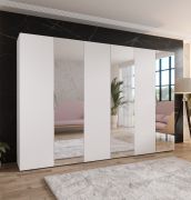Kleiderschrank | 3 Spiegeltüren | 3 Fächer | Farbe: Weiß | 3 Kleiderstangen | Griffe: Kaschmir | Maße: 300 x 52 x 202 cm | Soft-Close-Funktion