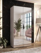 Drehtürenschrank | Farbe: Kaschmir | 1 Fach | Griffe: Schwarz | Maße: 100 x 52 x 202 cm | 1 Kleiderstange | Schlafzimmerschrank mit Spiegel | Soft-Close-Funktion