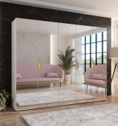 Drehtürenschrank / Kleiderschrank | Farbe: Weiß | 3 Fächer | Soft-Close | Griffe: Gold | Schlafzimmerschrank mit Spiegel | Maße: 250 x 52 x 202 cm | ABS-Kanten