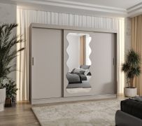 Kleiderschrank / Schiebetürenschrank Bernina 24, Farbe: Kaschmir, Aluminiumschienen, 2,5 Meter breit, eine Tür mit Spiegel, zwei Kleiderstangen, 10 Fächer