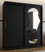 Kleiderschrank / Schiebetürenschrank Lagginhorn 15, Farbe: Schwarz, eine Spiegeltür, 1,8 Meter breit, 10 Fächer, Aluminiumschienen, zwei Kleiderstangen