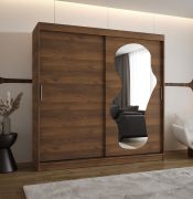 Kleiderschrank / Schiebetürenschrank | Farbe: Walnuss | eine Spiegeltür | 2 Meter breit | 10 Fächer | Aluminiumschienen | zwei Kleiderstangen
