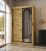Kleiderschrank | Farbe: Eiche Artisan | 5 Fächer | 2 Kleiderstangen | hochwertig Verarbeitet | 120 x 62 x 200 cm | Schiebetürenschrank | Spiegeltür | modernes Design