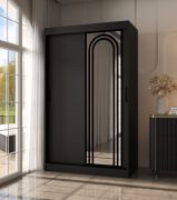 Kleiderschrank | Schwarz Matt | 5 Fächer | 2 Kleiderstangen | hochwertig Verarbeitet | 120 x 62 x 200 cm | Schiebetürenschrank | Spiegeltür | modernes Design