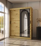 Schiebetürenschrank / Kleiderschrank | Farbe: Eiche Artisan | 5 Fächer | 2 Kleiderstangen | 150 x 62 x 200 cm | hochwertig Verarbeitet | Spiegeltür