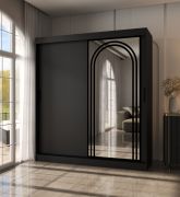 Kleiderschrank / Schiebetürenschrank | Schwarz Matt | 10 Fächer | 2 Kleiderstangen | dekorative Spiegeltür | 180 x 62 x 200 cm | für Schlafzimmer