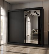 Kleiderschrank | Schwarz Matt | 10 Fächer | 2 Kleiderstangen | hochwertig Verarbeitet | 200 x 62 x 200 cm | Schiebetürenschrank | dekorative Spiegeltür