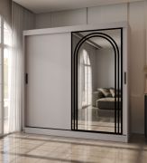 Kleiderschrank | Kaschmir | 10 Fächer | 2 Kleiderstangen | hochwertig Verarbeitet | 200 x 62 x 200 cm | Schiebetürenschrank | dekorative Spiegeltür