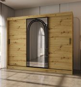 Schiebetürenschrank | Farbe: Eiche Artisan | 10 Fächer | 2 Kleiderstangen | 250 x 62 x 200 cm | Kleiderschrank | Spiegeltür | hochwertig Verarbeitet | modernes Design