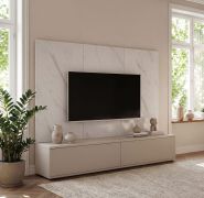 TV-Unterschrank inkl. Wandpaneel | Kaschmir / Weißer Marmor | Hochwertig Verarbeitet | Push-to-open Funktion | 180 x 45 x 155 cm | Marmoroptik