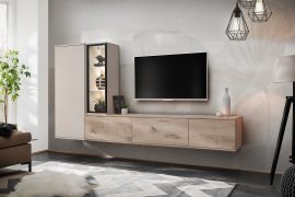 Wohnwand | Farbe: Eiche Vicking / Kaschmir | genügend Stauraum | inkl. LED-Beleuchtung | Maße: 240 x 35 x 125 cm | für Wohnzimmer | Funktionalität & Komfort