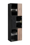 Vitrine | Farbe: Schwarz / Eiche Vicking / Schwarzer Marmor | inkl. LED-Beleuchtung | 6 Türen | Push-to-open Funktion | 60 x 40 x 182 cm | 12 Fächer