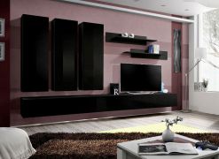 Wohnzimmer Wohnwand hängend Hompland 44, Farbe: Schwarz - Abmessungen: 170 x 320 x 40 cm (H x B x T), mit genügend Stauraum