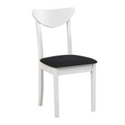 Weißer Esszimmersessel Gulbene mit schwarz gepolsterter Sitzfläche, Polster aus T-25 Schaum, Sitzhöhe von 47 cm, Korpus aus Buchenmassivholz, robust