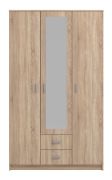 Dreitüriger Kleiderschrank mit einer Spiegeltür Kovin 04, 1,2 Meter breit, Farbe: Eiche Sonoma, zwei Schubladen, Maße: 205 x 120 x 52 cm, fünf Fächer