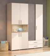 Drehtürenschrank / Kleiderschrank | Farbe: Kaschmir / Eiche Artisan | 1 Spiegeltür | 179 x 56 x 227 cm | zwei Kleiderstangen | fünf Fächer | zwei Schubladen