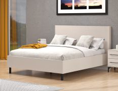 Doppelbett | bequeme gepolstertes Kopfteil | Farbe: Kaschmir / Beige | Liegefläche: 160 x 200 cm | Beine: Schwarz | ABS-Kanten