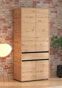 Kleiderschrank / Drehtürenschrank | Farbe: Eiche Artisan | 2 Fächer | 93 x 55 x 211 cm | eine Schublade | eine Kleiderstange | vier Türen