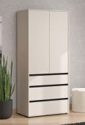 Kleiderschrank / Drehtürenschrank | Farbe: Kaschmir / Schwarz Matt | 93 x 55 x 211 cm | drei Schubladen | eine Kleiderstange | zwei Türen