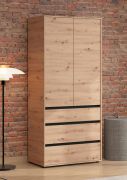 Kleiderschrank / Drehtürenschrank | Farbe: Eiche Artisan / Schwarz Matt | 93 x 55 x 211 cm | drei Schubladen | eine Kleiderstange | zwei Türen