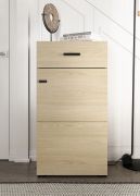 Kommode | 1 Schublade | Farbe: Eiche light Port | 1 Drehtür | ABS-Kanten | 3 Fächer | Maße: 51,5 x 35 x 98 cm | Griffe & Beine: Schwarz | für den Eingangsbereich