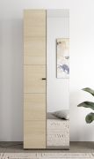 Schrank | 1 Spiegeltür | Farbe: Eiche light Port | 1 ausziehbare Kleiderstange | 4 Fächer | Maße: 64 x 35 x 194 cm | Griffe & Beine: Schwarz | für den Eingangsbereich