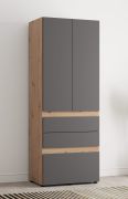 Kleiderschrank / Drehtürenschrank | Farbe: Eiche Artisan / Graphitgrau | 79 x 52 x 208 cm | drei Schubladen | eine Kleiderstange | zwei Türen