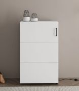 Schuhschrank | Farbe: Opak Weiß | eine Drehtür | 68 x 33 x 113 cm | schmal | 6 Schuhfächer | schwarzer Griff | kleiner Schrank | für den Vorraum