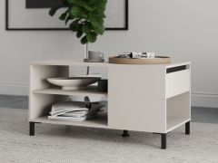 Couchtisch | Farbe: Kaschmir | ABS-Kantenschutz | Kaffeetisch | 101 x 55 x 52 cm | eine Schublade | 2 Ablageflächen | für Wohnzimmer