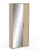 Großer Schuhschrank Matandu 01, eine Spiegeltür, eine Tür, 6 Schuhschienen, 5 Fächer, Farbe: Eiche, Maße: 176,5 x 83 x 24 cm, für Garderobe